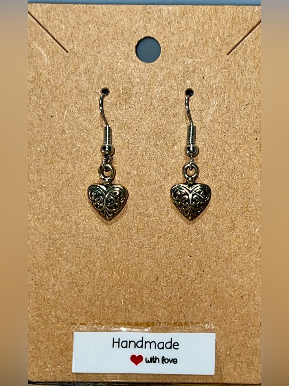 Handmade Silver Heart Filigree Drop Earrings - NEW